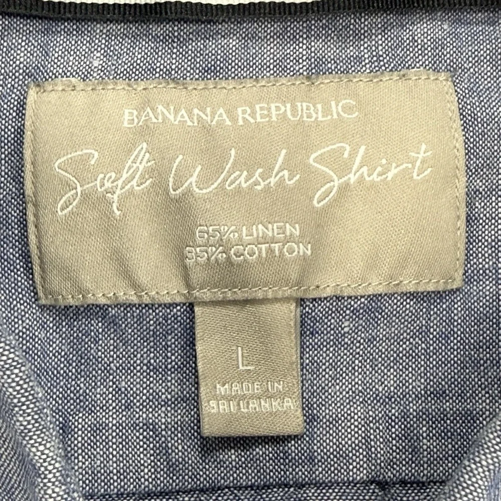 Banana Republic Linen Blend Shirt Mens Large Blue Chambray Soft Wash Button Up